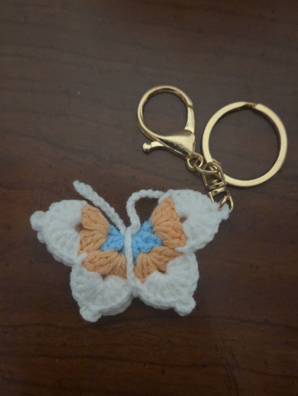Handmade Butterfly Keychain - White, Peach & Blue